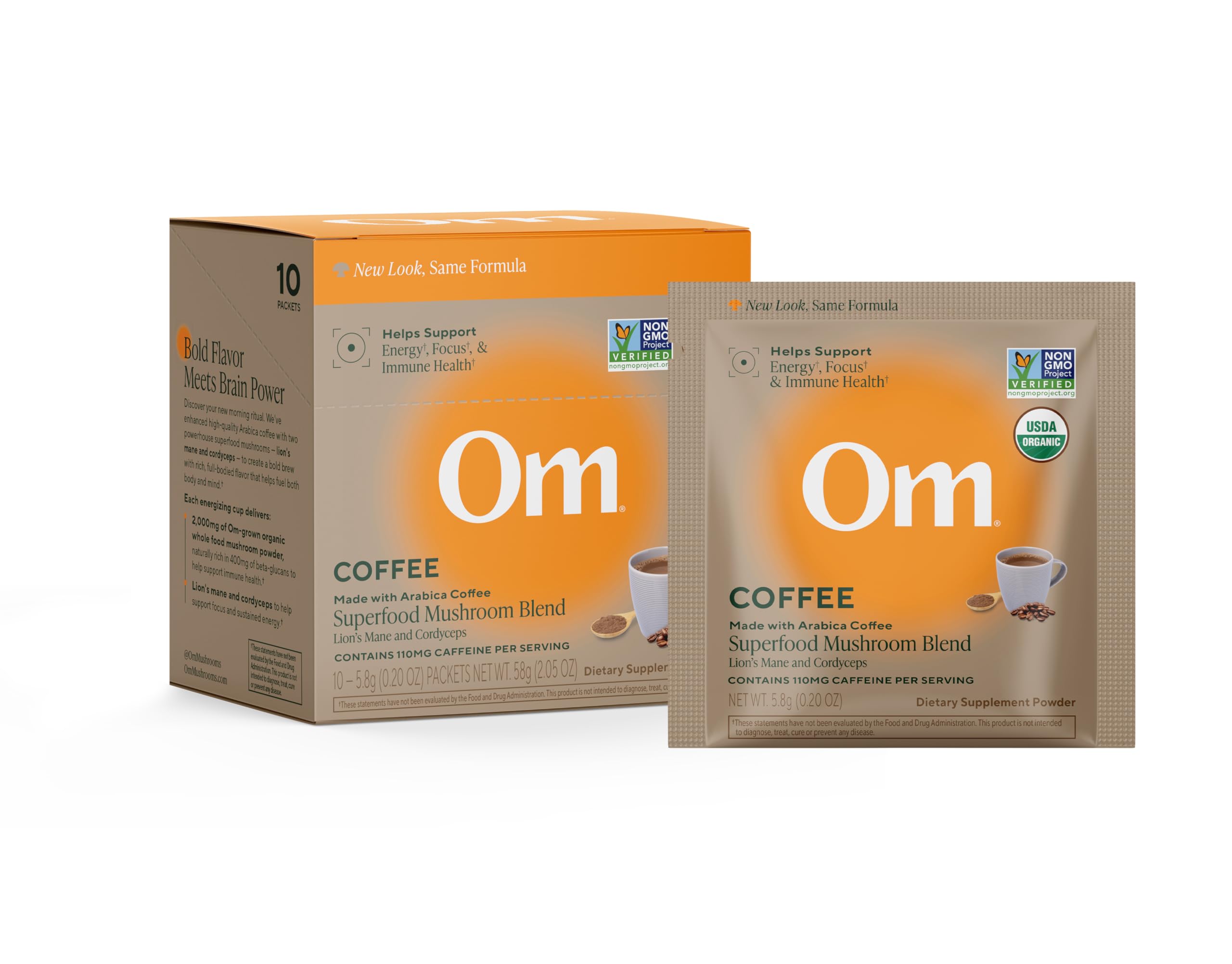 OM MUSHROOM SUPERFOOD Café Instantané bio avec crinière de lion pour énergie soutenue et concentration.