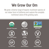 Etiquette et label bio sur l'emballage OM MUSHROOM SUPERFOOD Chaga.