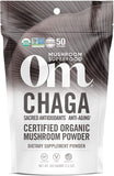 Om Mushroom Superfood Chaga en poudre dans un bocal pour un apport antioxydant naturel