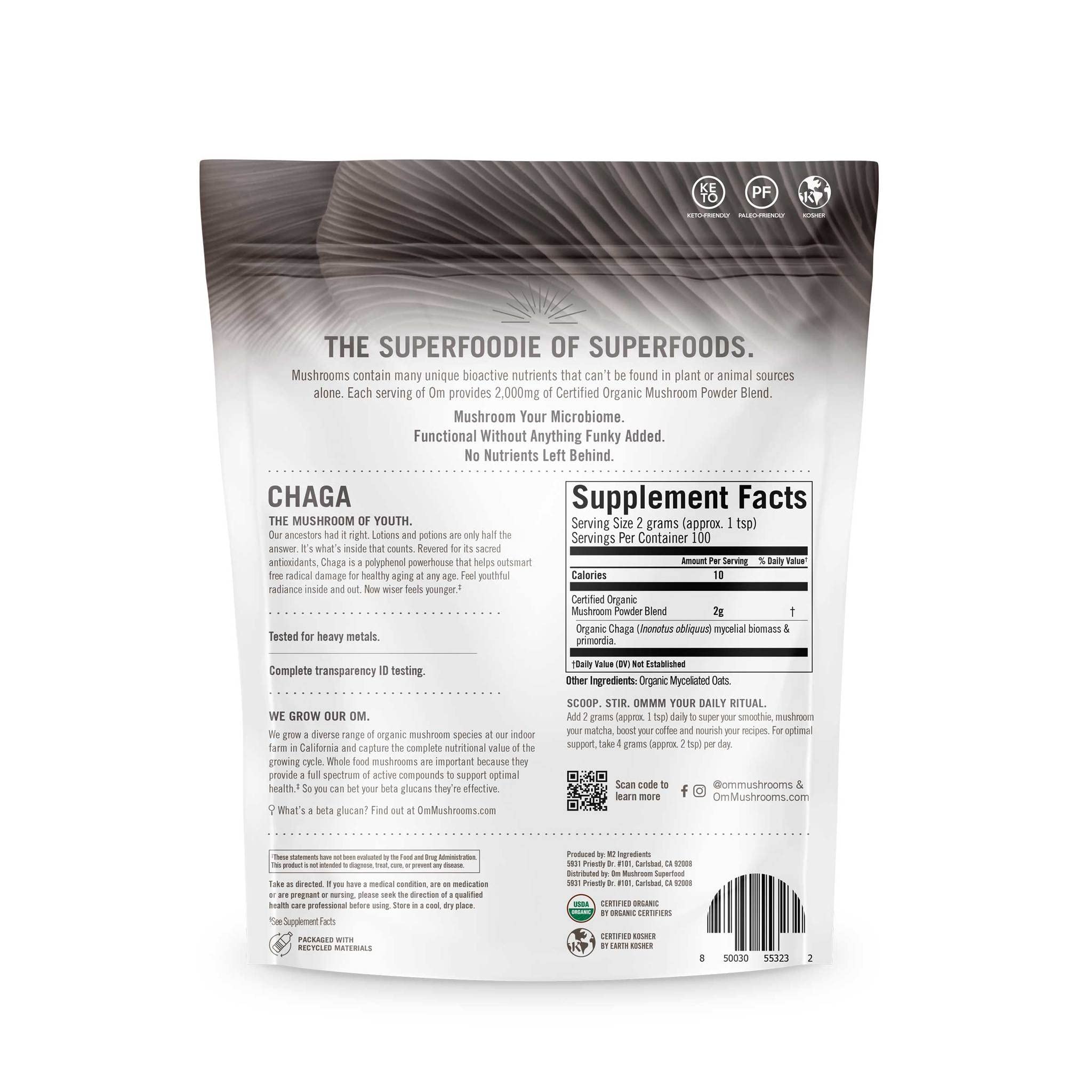 Usine de production americaine garantissant la qualite OM MUSHROOM SUPERFOOD Chaga.