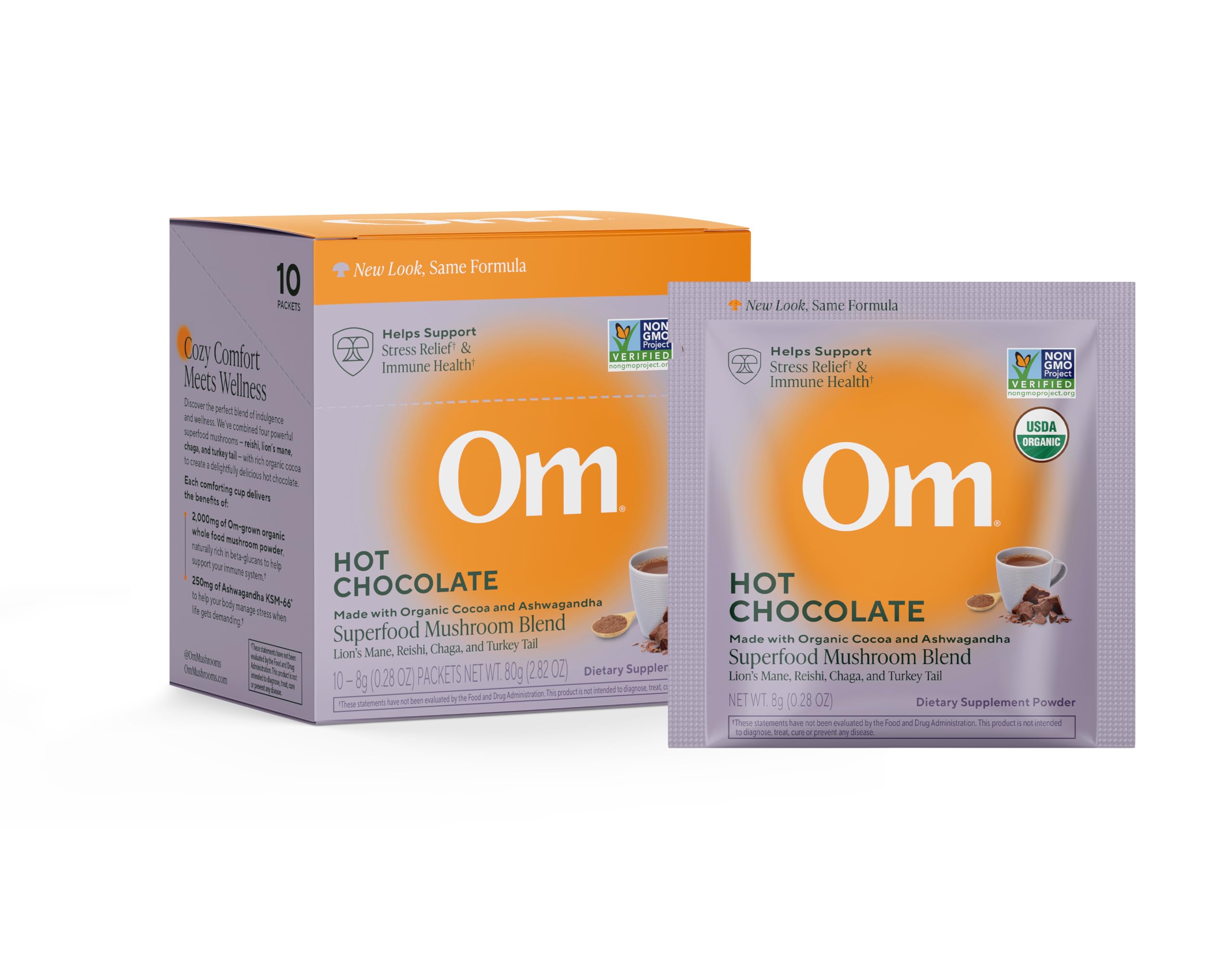 Chocolat chaud OM MUSHROOM SUPERFOOD en emballage prêt à l’emploi pour une dégustation rapide