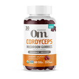 OM MUSHROOM SUPERFOOD Cordyceps bonbons gélifiés, bouteille montrant la saveur cerise et énergie potentielle