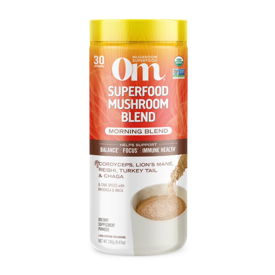 OM MUSHROOM SUPERFOOD Mélange Énergie du Matin: cordyceps et crinière du lion pour concentration.