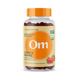 Gommes Crinière de Lion dans une bouteille OM MUSHROOM SUPERFOOD pour usage quotidien pratique.