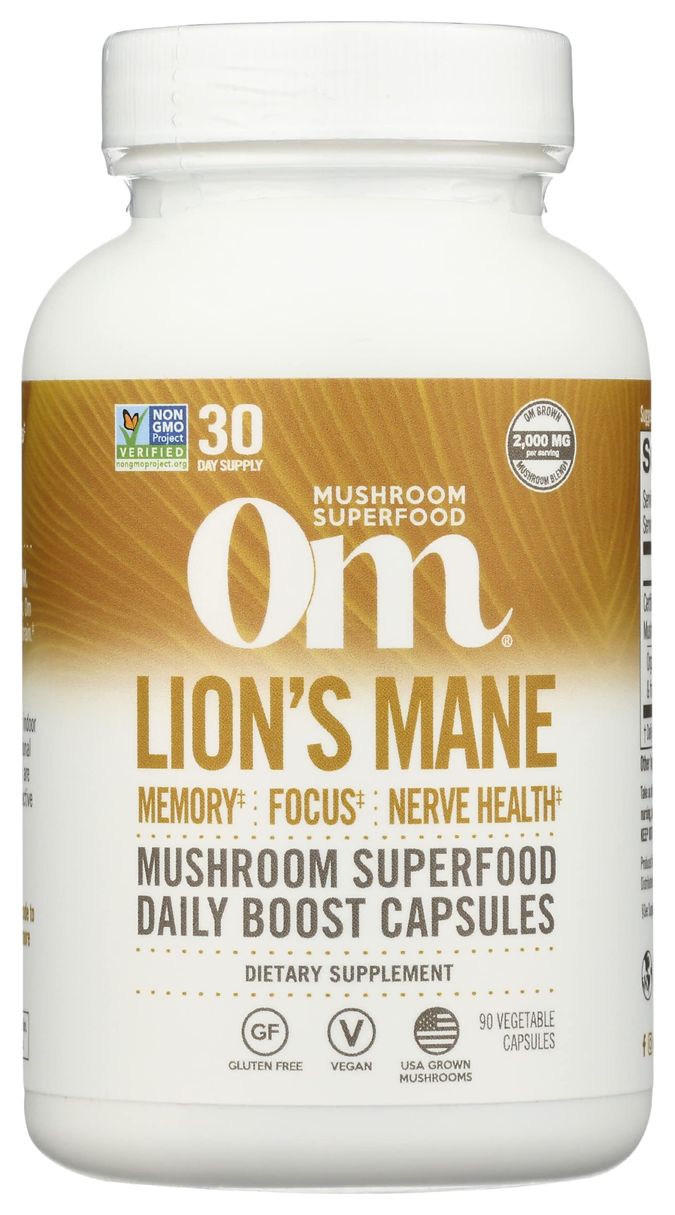 Om Mushroom Superfood gélules crinière de lion visuel soutient mémoire et concentration