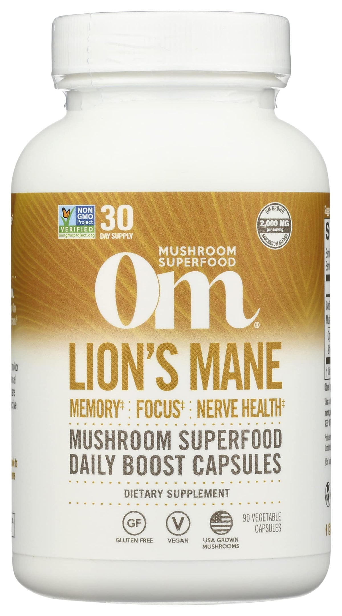 Om Mushroom Superfood gélules crinière de lion visuel soutient mémoire et concentration