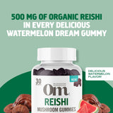Étiquette OM MUSHROOM SUPERFOOD sur l’emballage, traçabilité et transparence visibles.