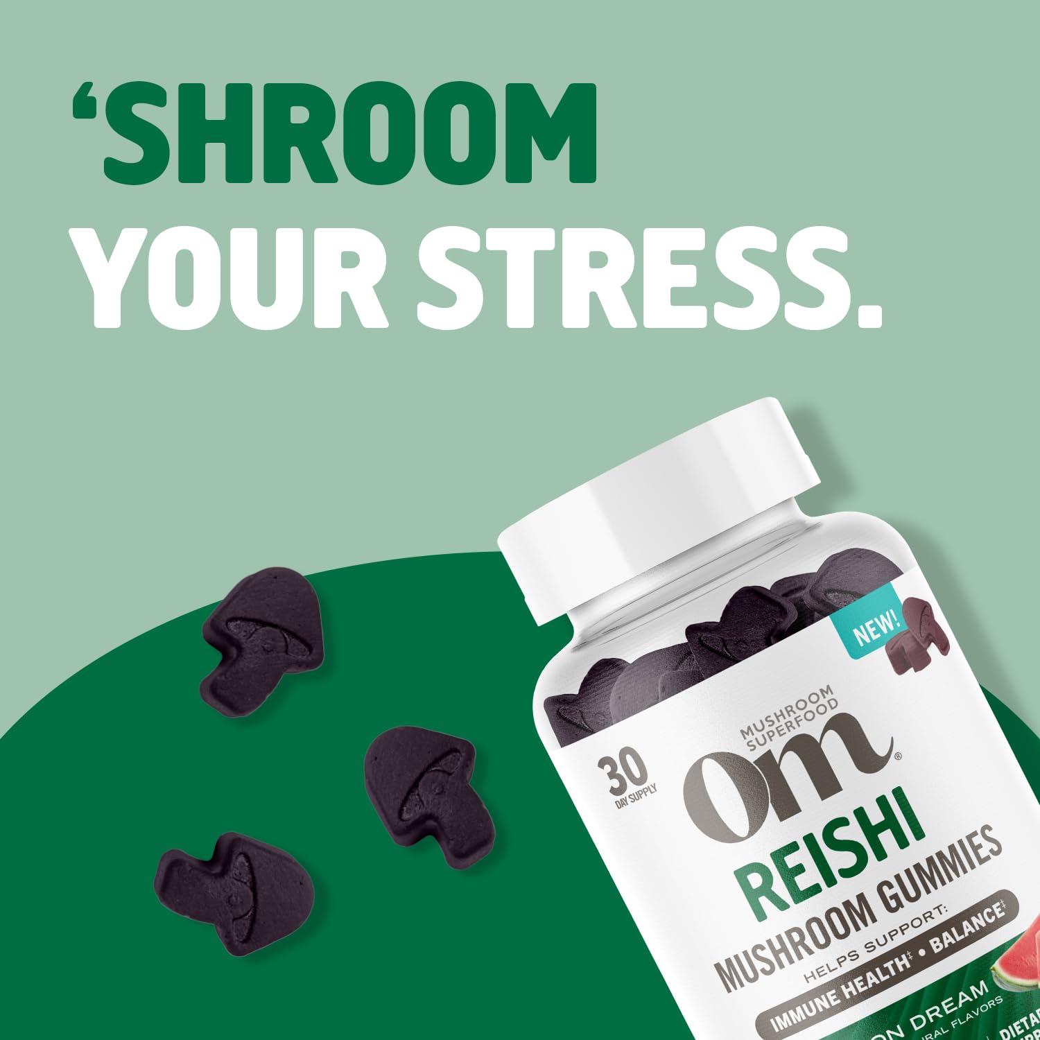 Gommes Reishi OM MUSHROOM SUPERFOOD prêtes à l’emploi, utilisation quotidienne facilitée.