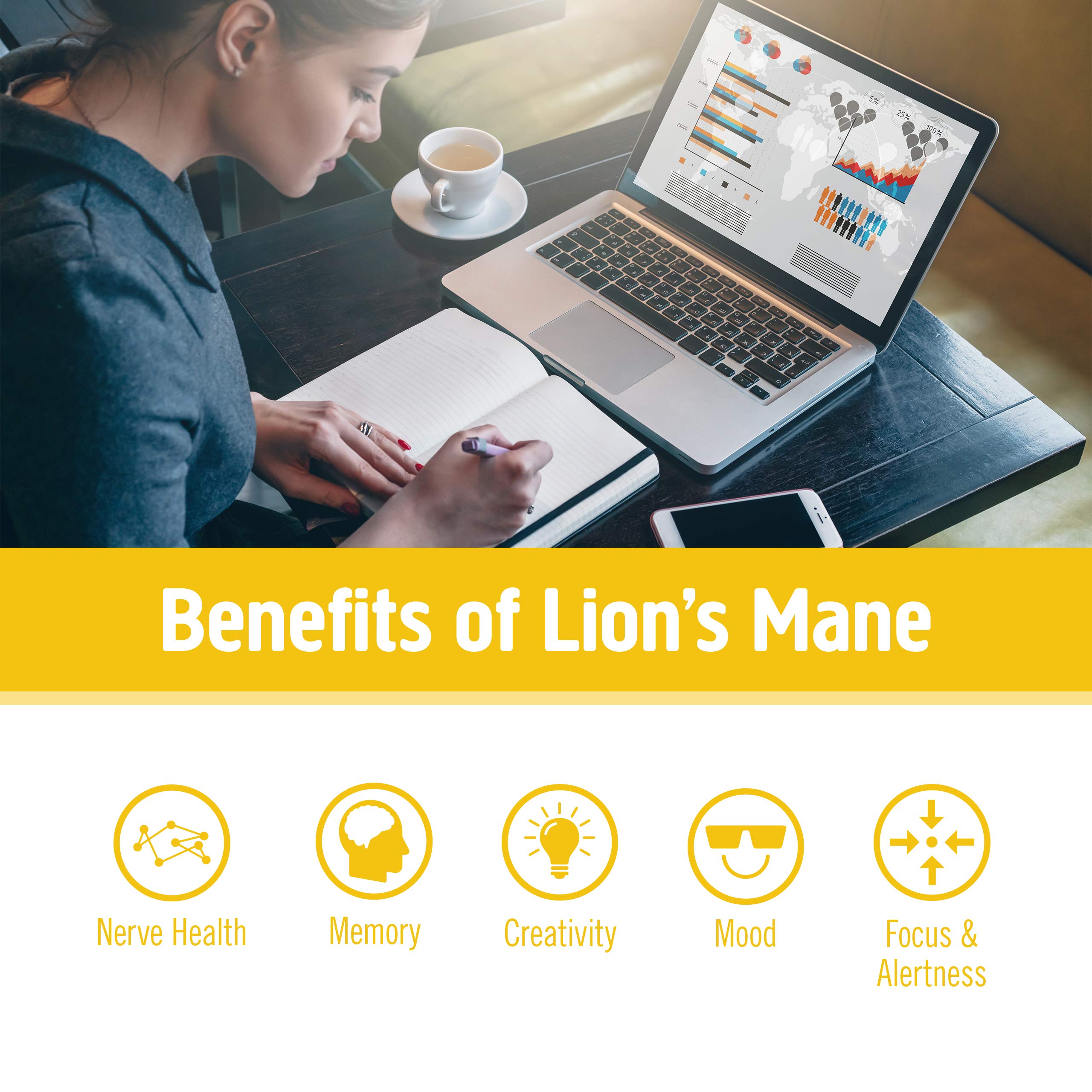 Poudre fermentée Lion's Mane d’OM, vegan et sans gluten, prêt à mélanger