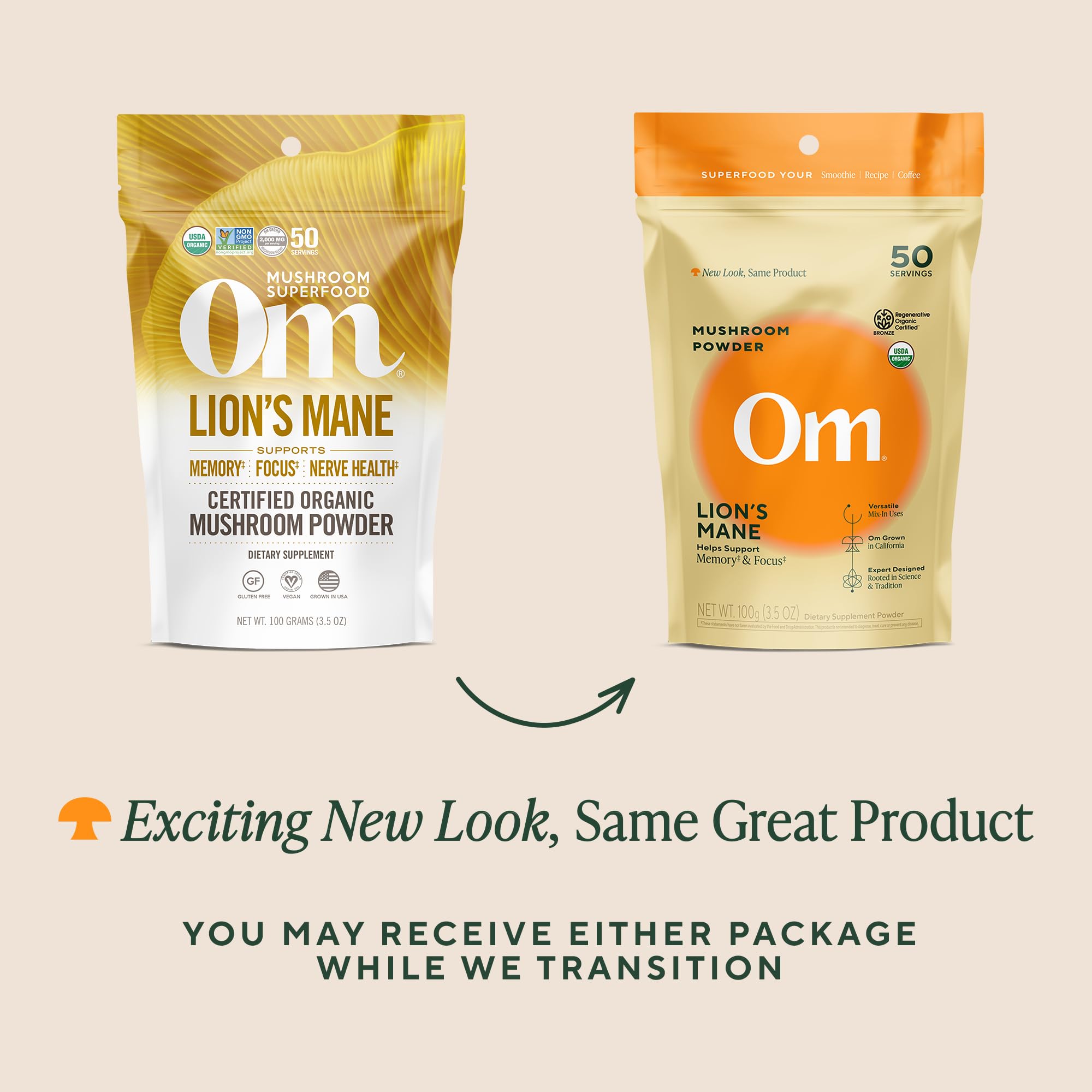 OM MUSHROOM SUPERFOOD poudre crinière de lion mélange dans shaker ou thé sans effort.