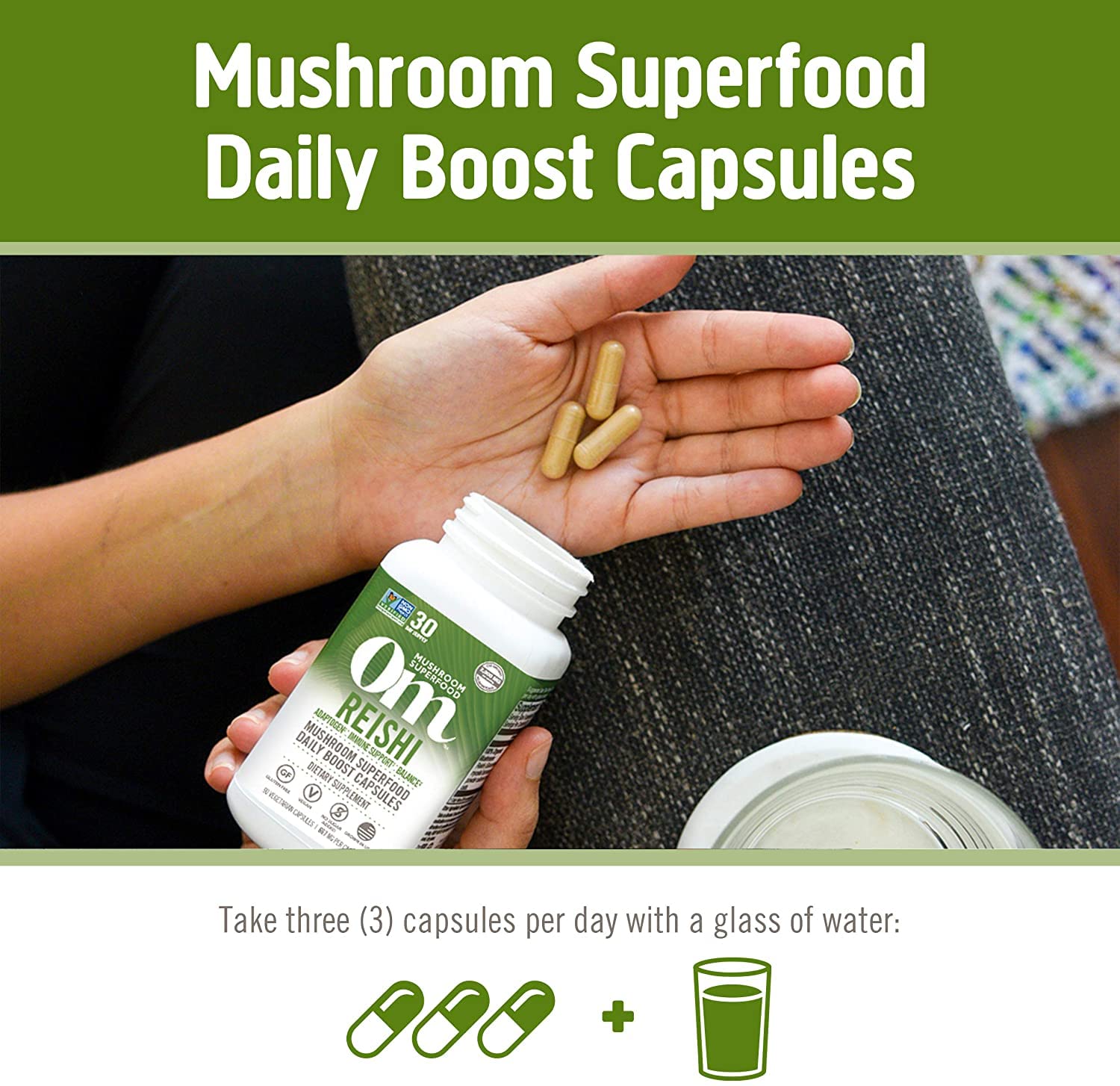 OM MUSHROOM SUPERFOOD Reishi emballage – étiquetage clair et traçabilité