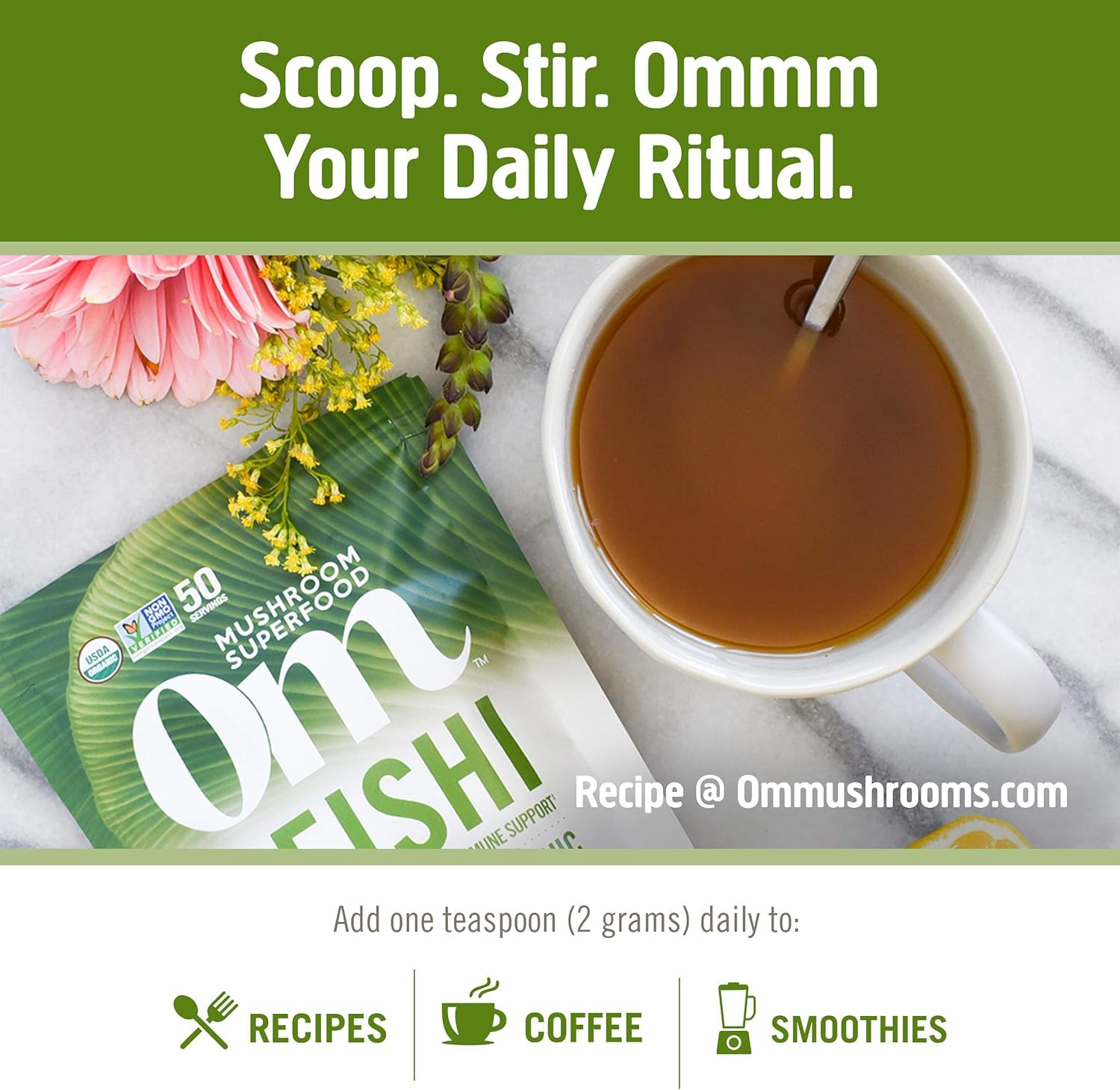 OM MUSHROOM SUPERFOOD Reishi – parfait dans porridge ou petit-déjeuner énergétique.