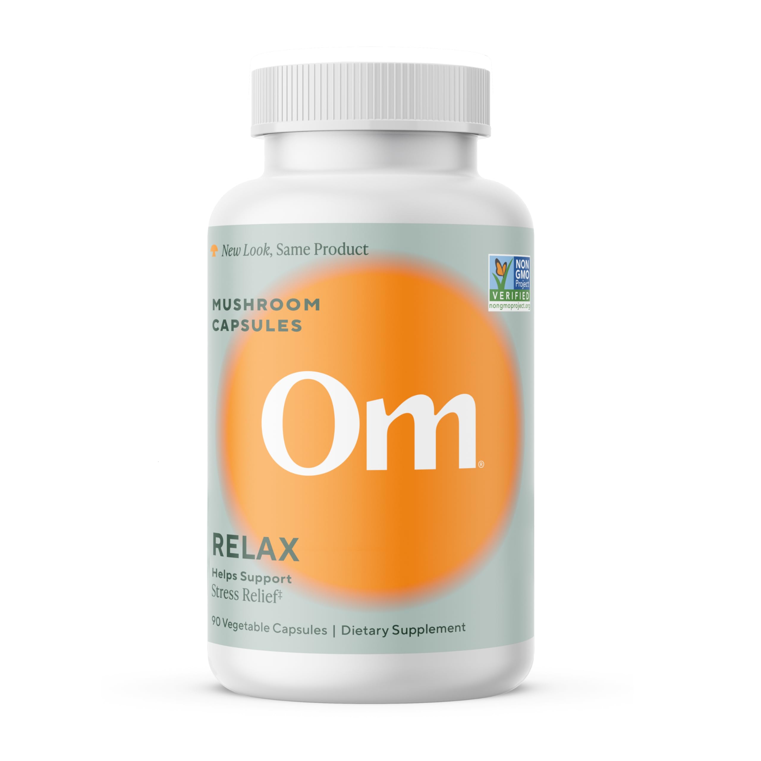 OM MUSHROOM RELAX : boîte de capsules montrée, soutien potentiel au bien-être quotidien.