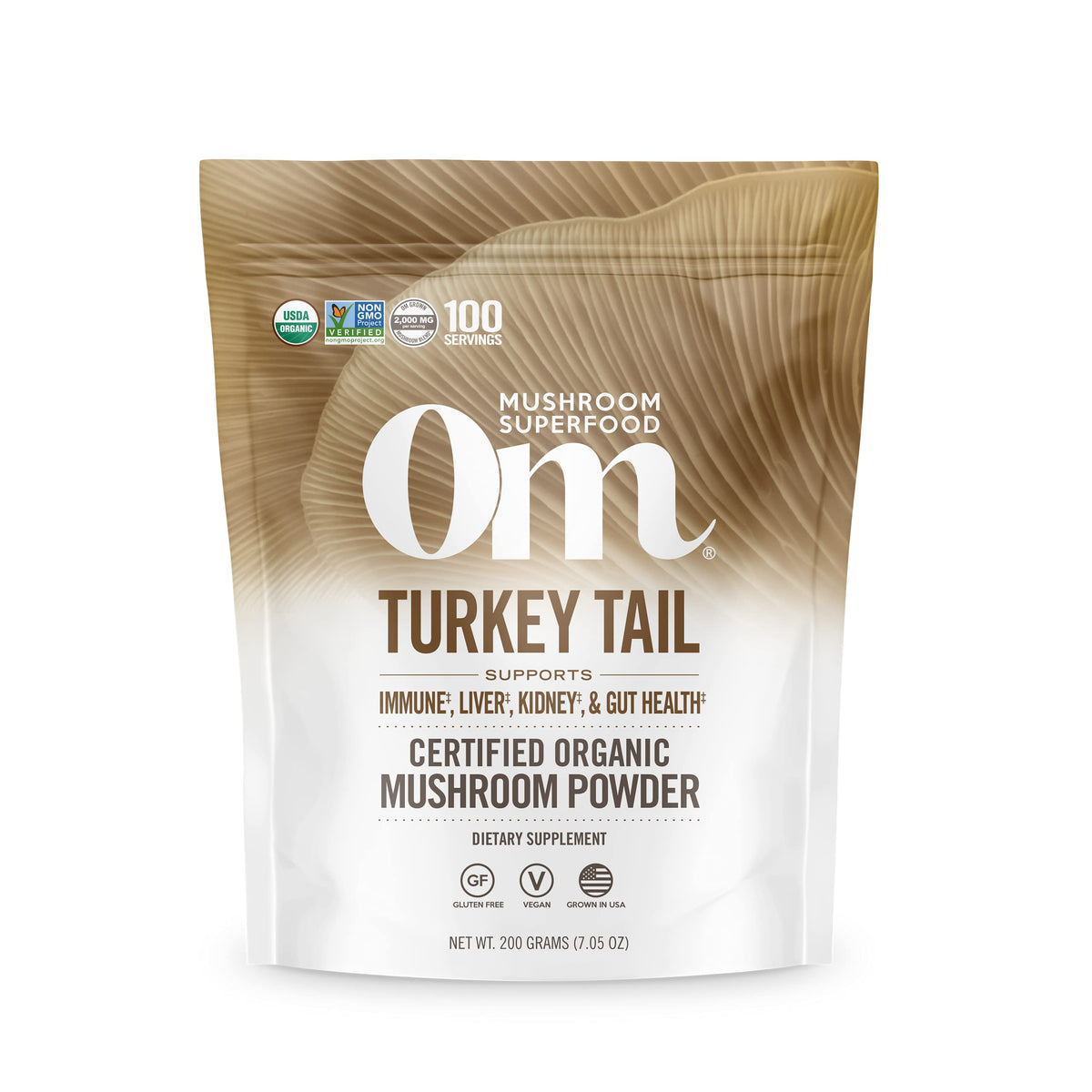Om Mushroom Turkey Tail poudre organique, dose quotidienne potentielle et bénéfice introductif