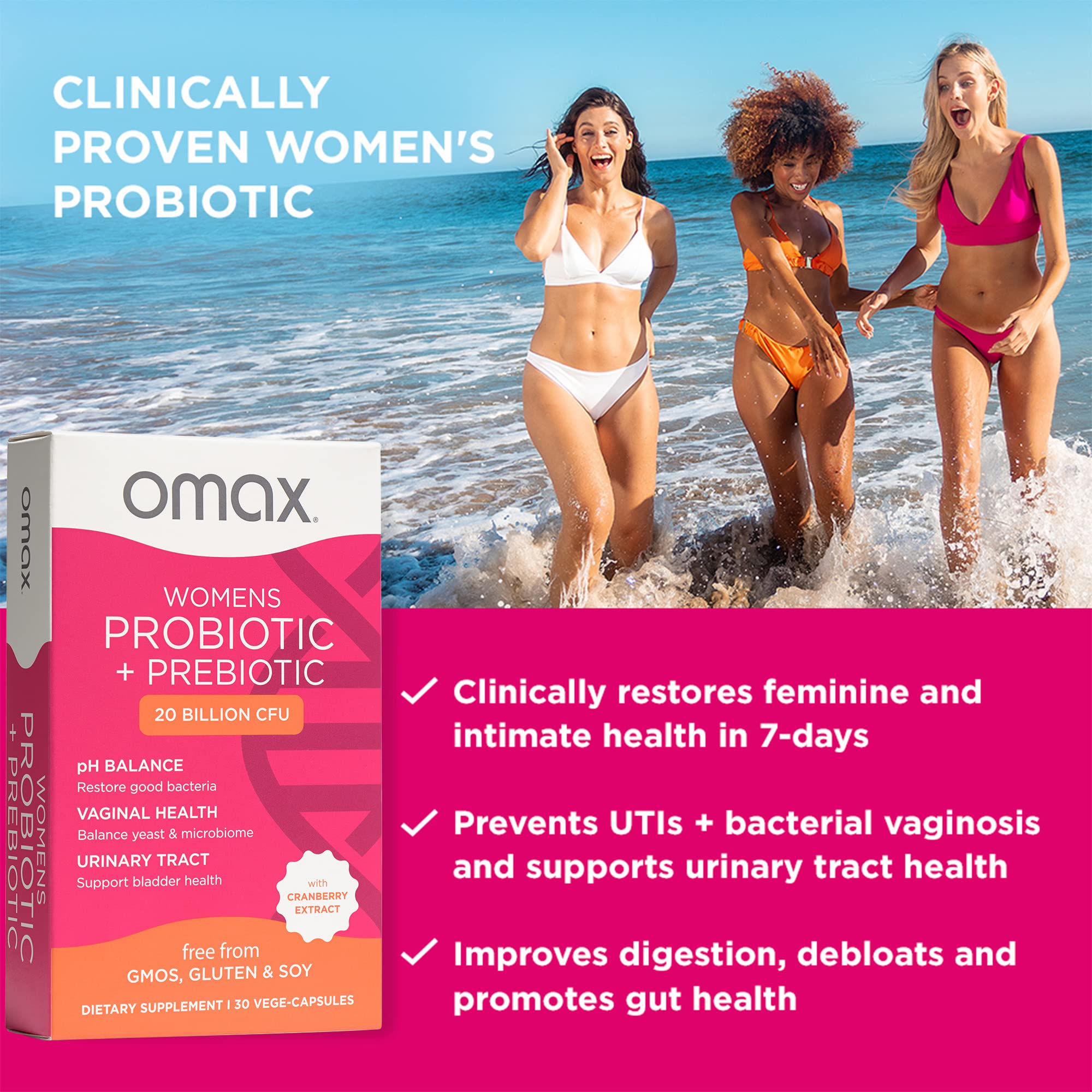 Omax3 Probiotiques Femmes, extrait de canneberge, soutien potentiel des infections urinaires.