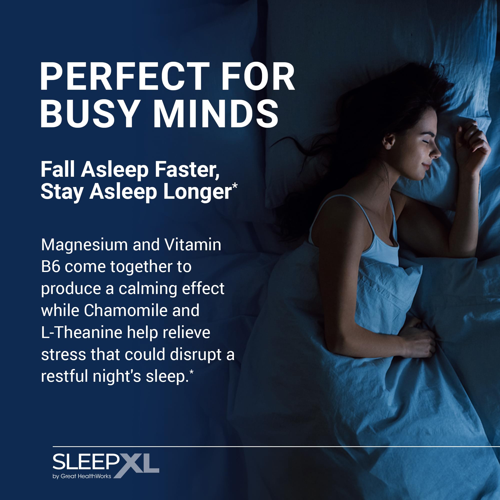 OmegaXL SleepXL : étiquette produit sur fond clair, conseil d'utilisation nocturne.