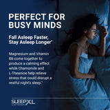OmegaXL SleepXL : étiquette produit sur fond clair, conseil d'utilisation nocturne.