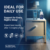 OmegaXL SleepXL : table de nuit avec le produit prêt pour le rituel nocturne.
