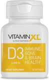 OmegaXL VitaminXL D3, bouteille softgels, soutien immunitaire potentiel au quotidien.