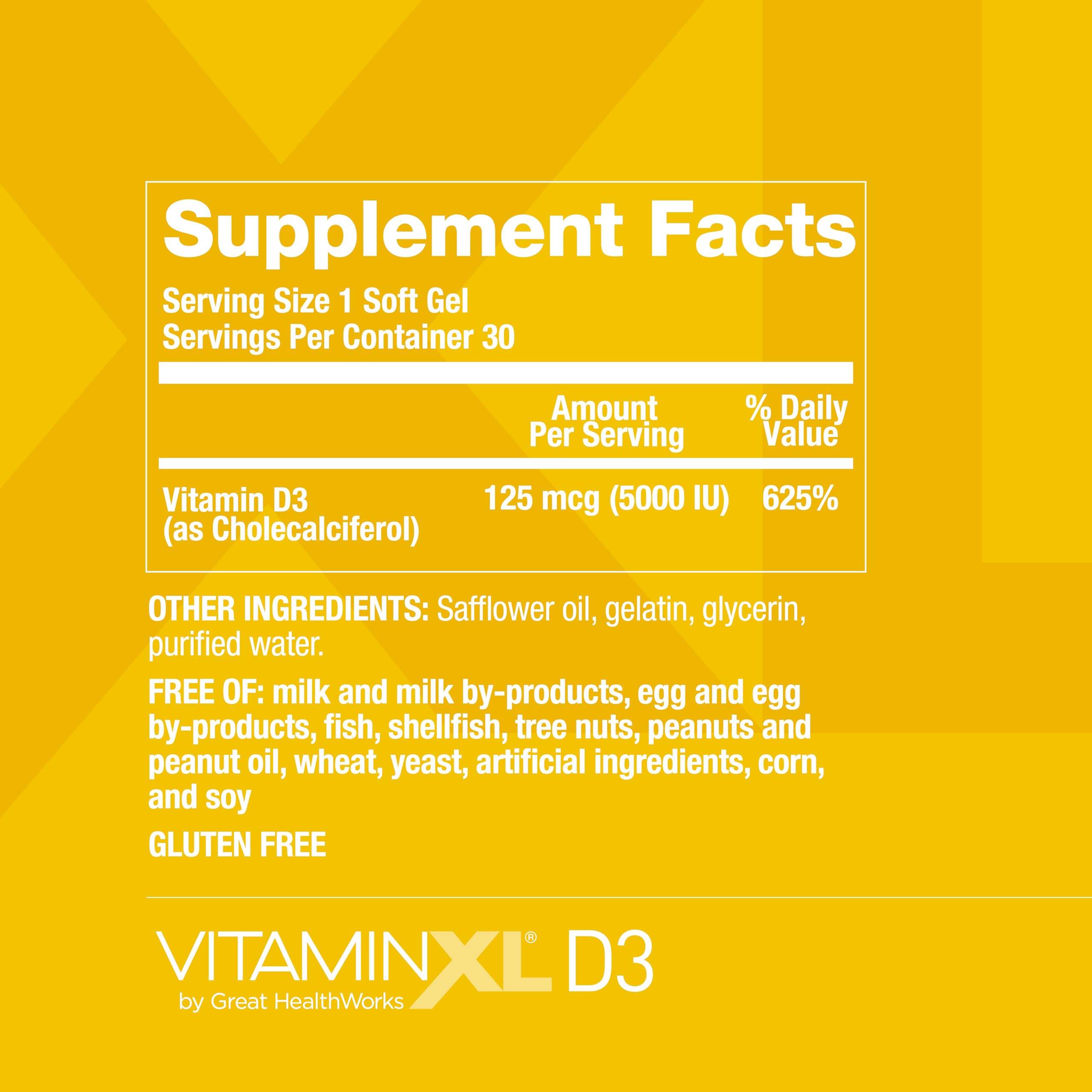 OmegaXL VitaminXL D3, étiquette claire et dosage quotidien pratique.