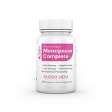 Omne Diem Menopause Complete – bouteille et versement, soutien possible de l'équilibre hormonal.