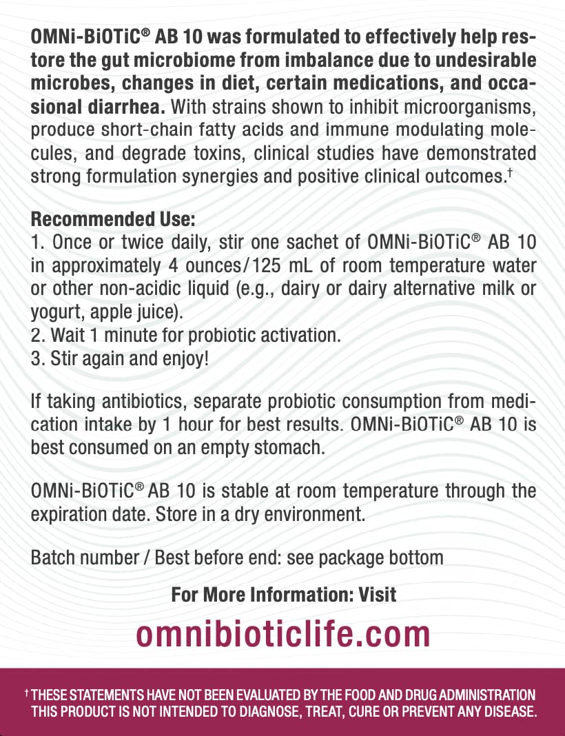 OMNi BiOTiC AB 10 – Étiquette claire, informations utiles sur l’utilisation.