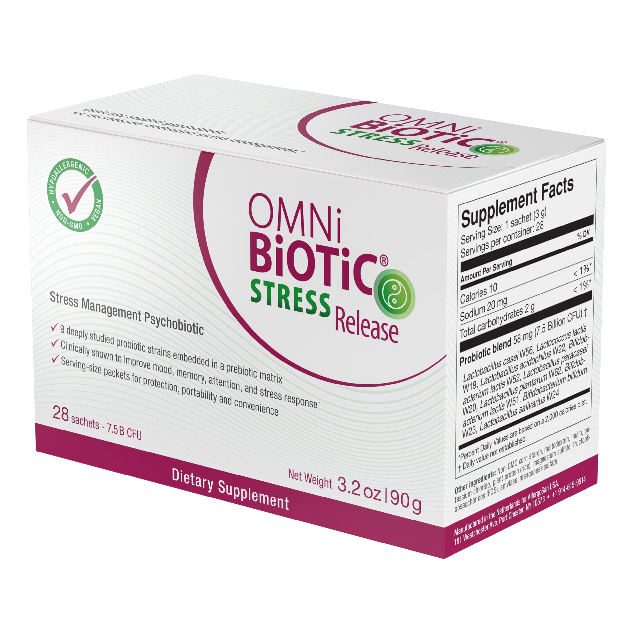 OMNi BiOTiC Stress Release – étiquette: produit végane et sans OGM