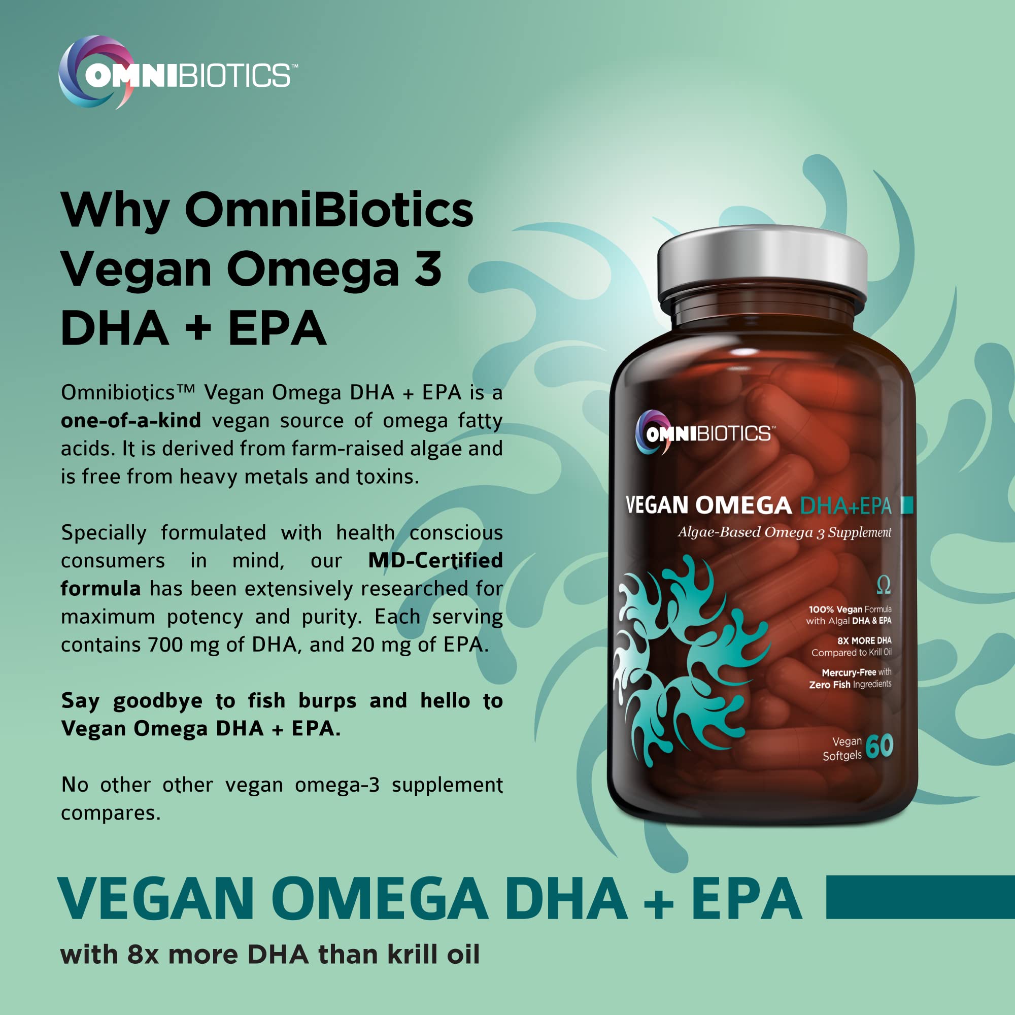 OmniBiotics Oméga-3 véganes, format pratique pour femmes enceintes et allaitantes