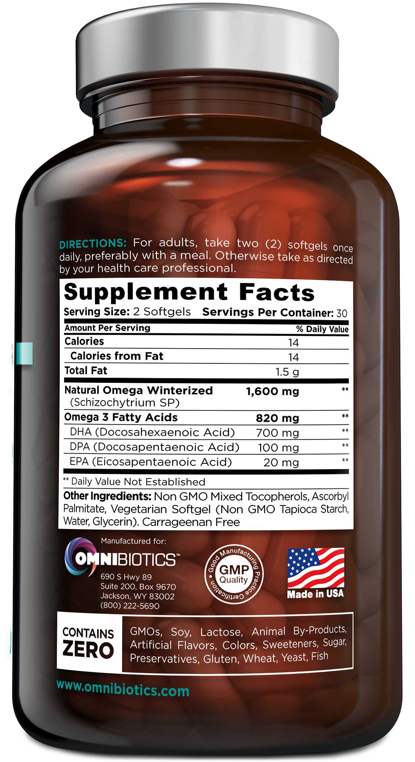 OmniBiotics Oméga-3 véganes, dose DHA élevée pour le soutien quotidien