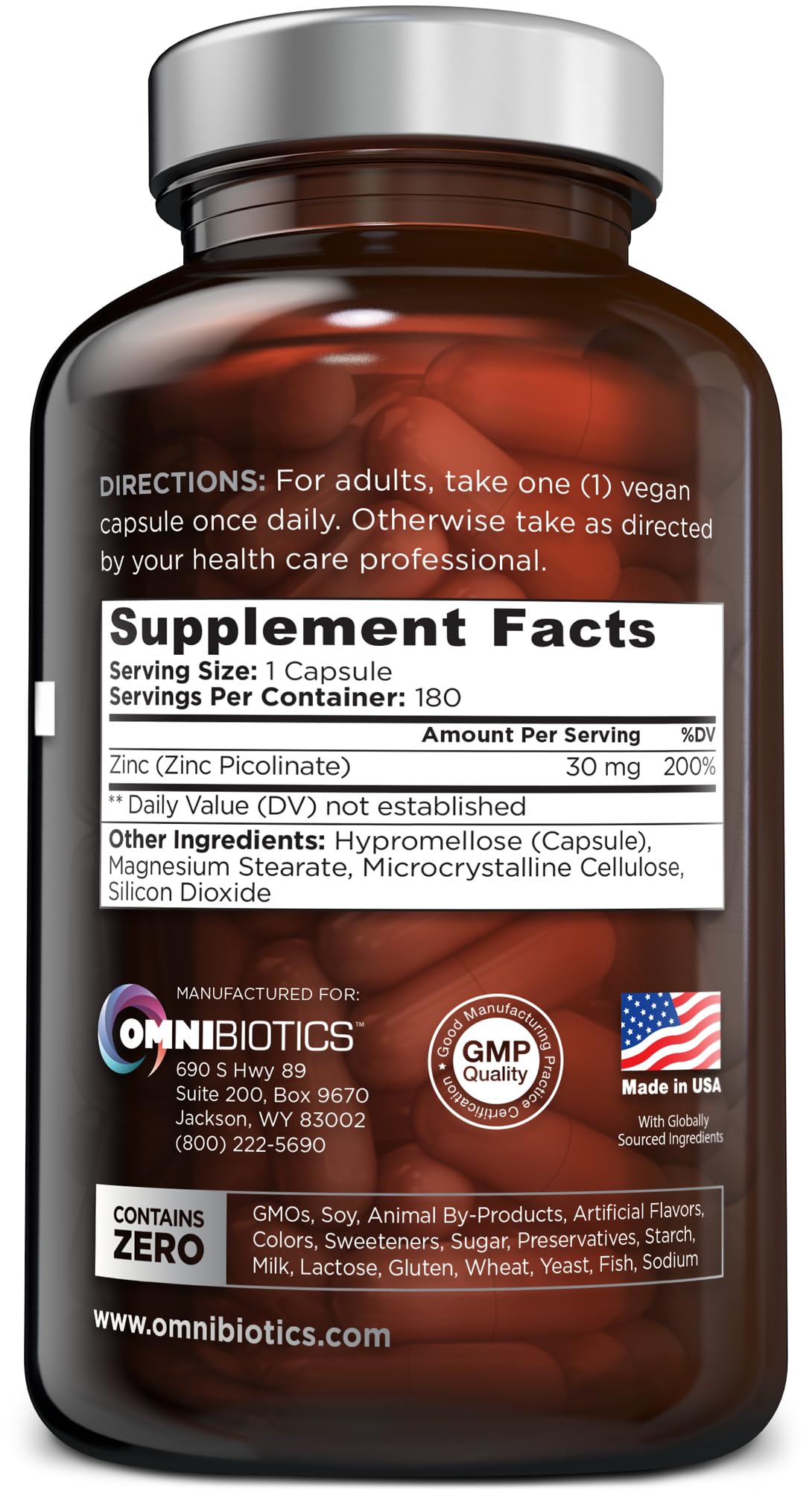 OmniBiotics Zinc Picolinate – capsules véganes soutenant les défenses potentielles.
