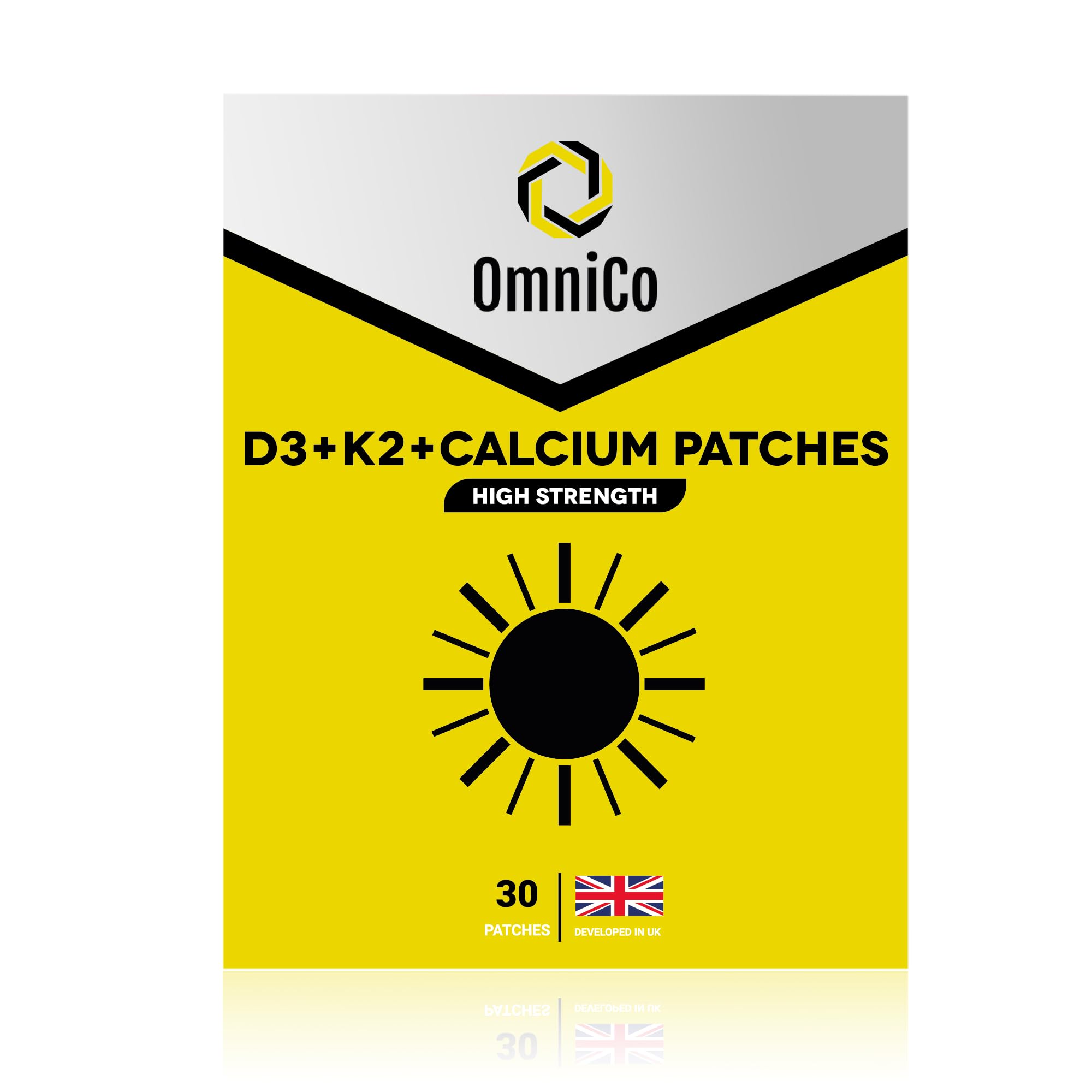 Patch OmniCo D3 + K2 + Calcium, emballage 30 packs, pratique et discret.