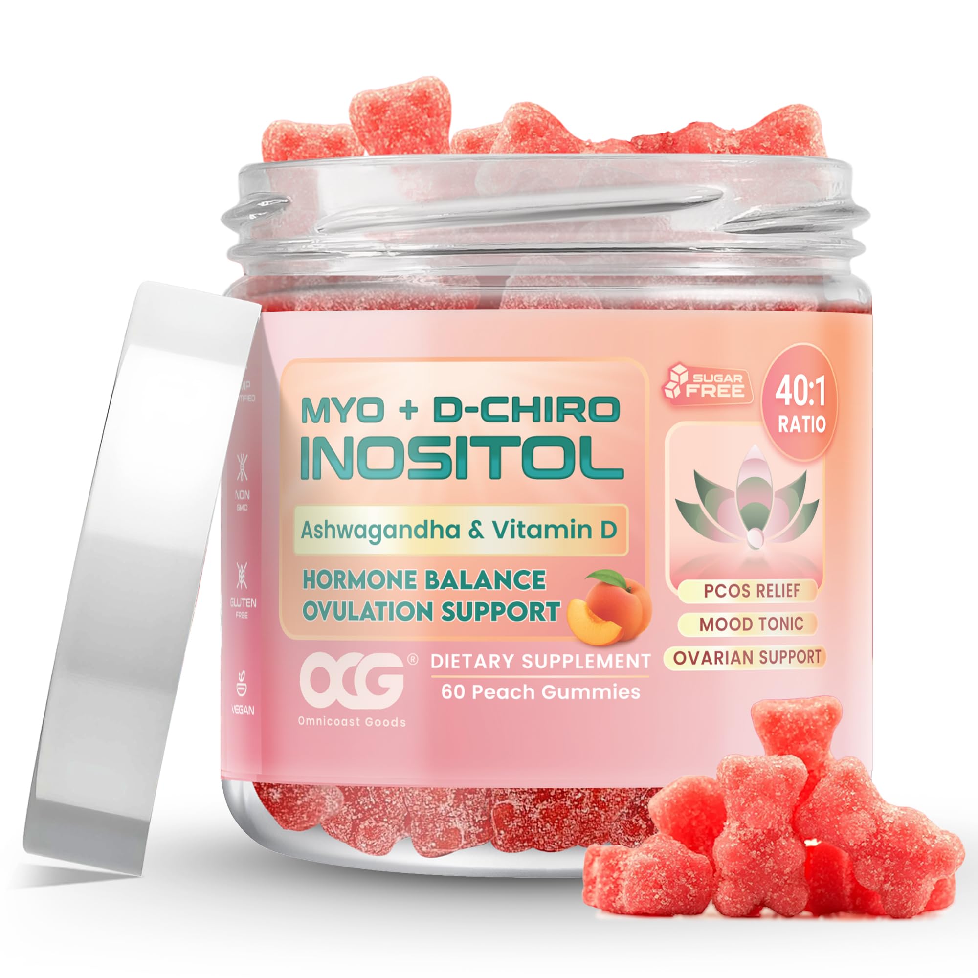 OCG Myo-Inositol Gummies en bouteille prête à l'emploi pour soutien possible à l'équilibre hormonal