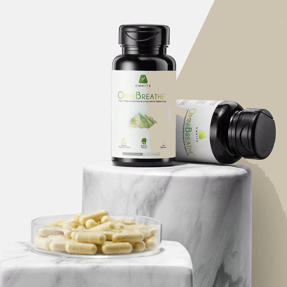 Omnite OMNIBREATHE flacon-et-capsules — présentation pratique et dose quotidienne claire.