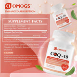 OMOGS CoQ10 400 mg, capsules détaillées, meilleure absorption pour énergie cellulaire.