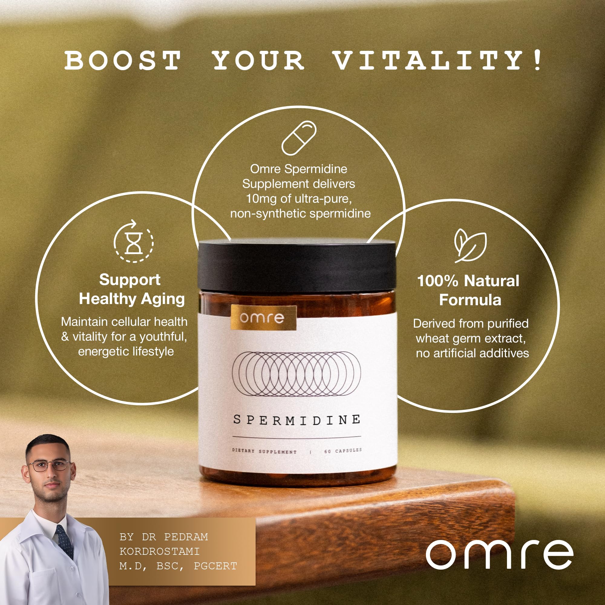 Dosage quotidien simple : deux gélules d'OMRE Spermidine.