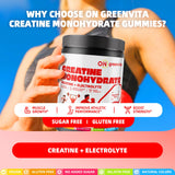 On Greenvita Créatine Gummy – sans gluten et sans OGM, adaptée à divers régimes.