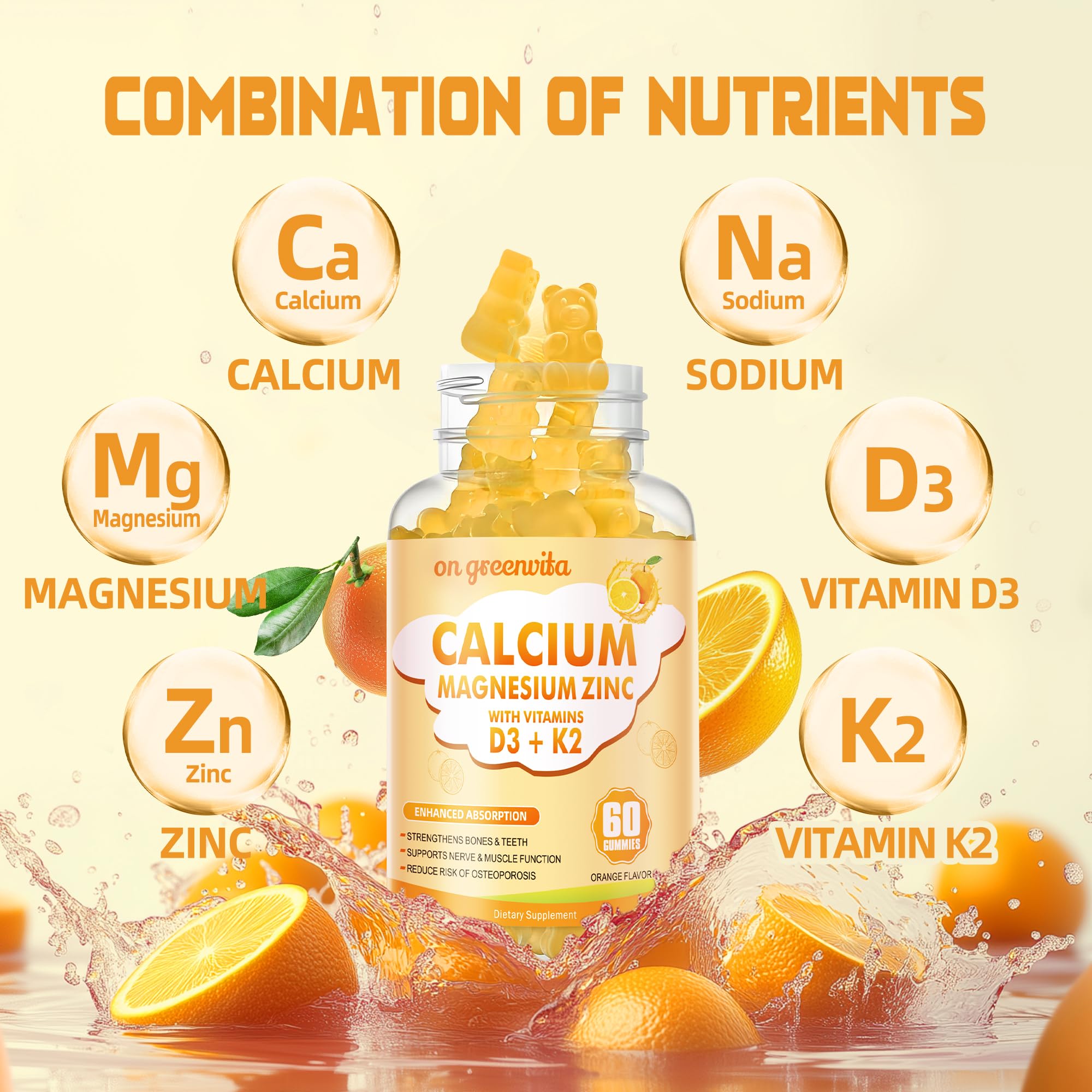 Étiquette On Greenvita présentant D3 et K2 pour la formulation.