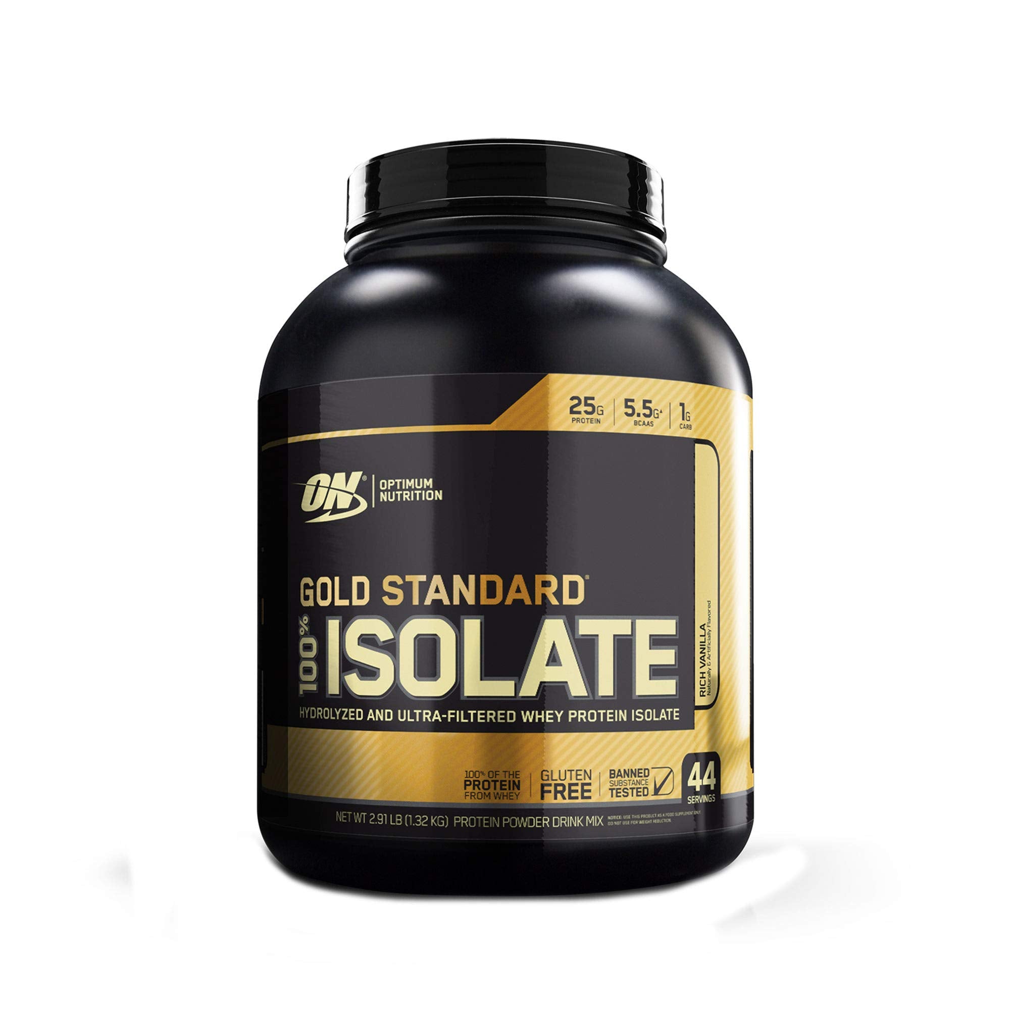 ON Isolate vanille dans une bouteille, idéal après l'entraînement pour soutenir la récupération.