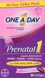 ONE A DAY Prenatal 1: étiquette claire indiquant les nutriments clés pour la grossesse.