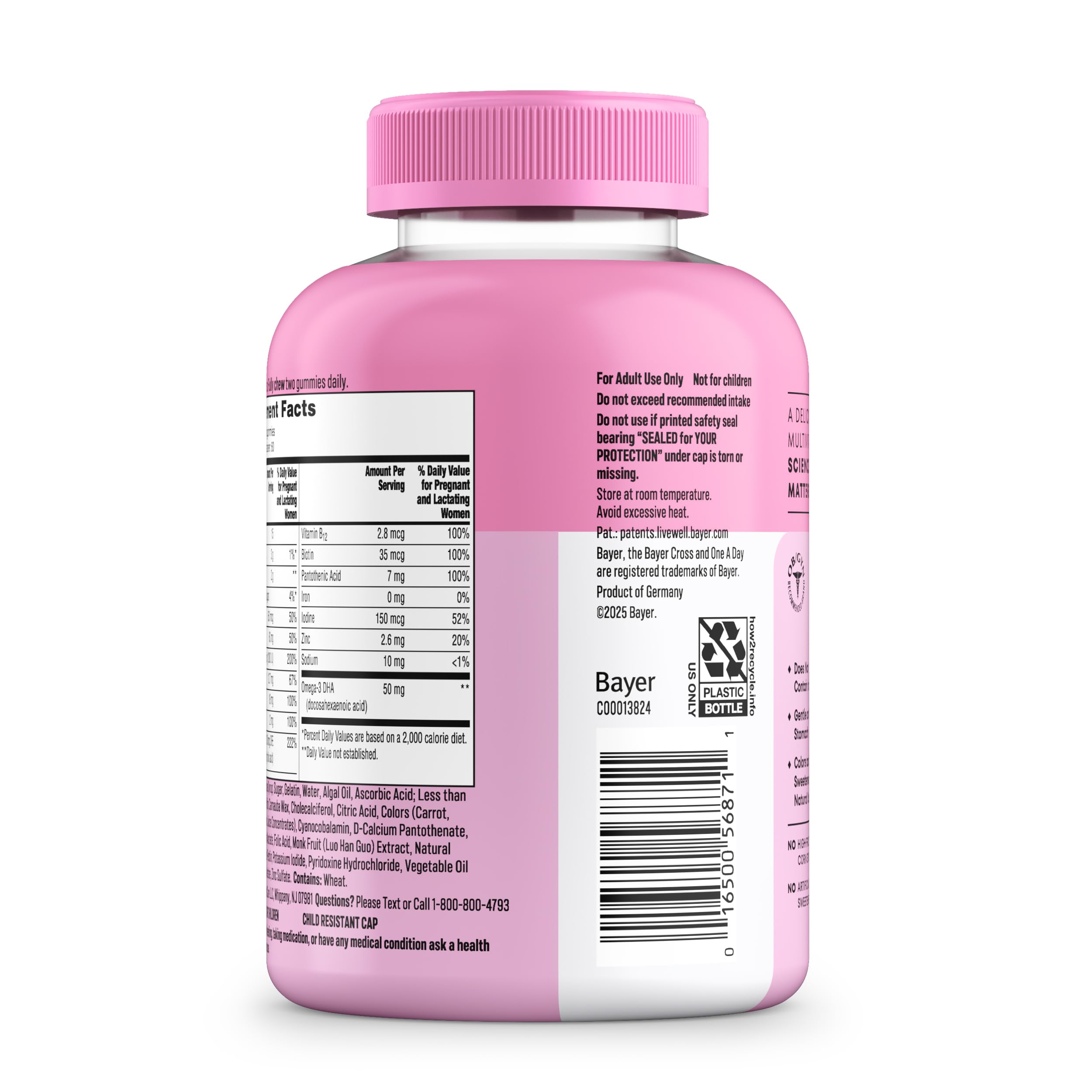 Formulation sans allergènes majeurs dans ONE A DAY Prenatal Gummies pour plus de sérénité.