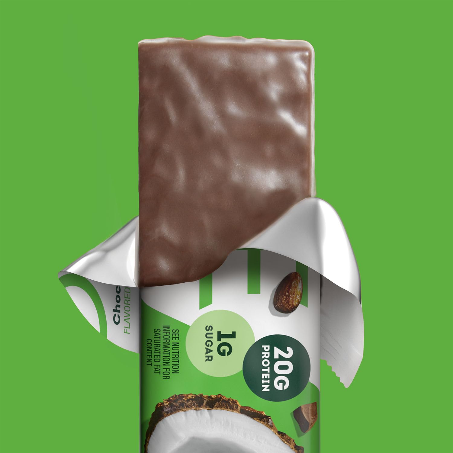 Barre ONE Chocolat Amande ingrédients visibles, riche en protéines sans compromis.