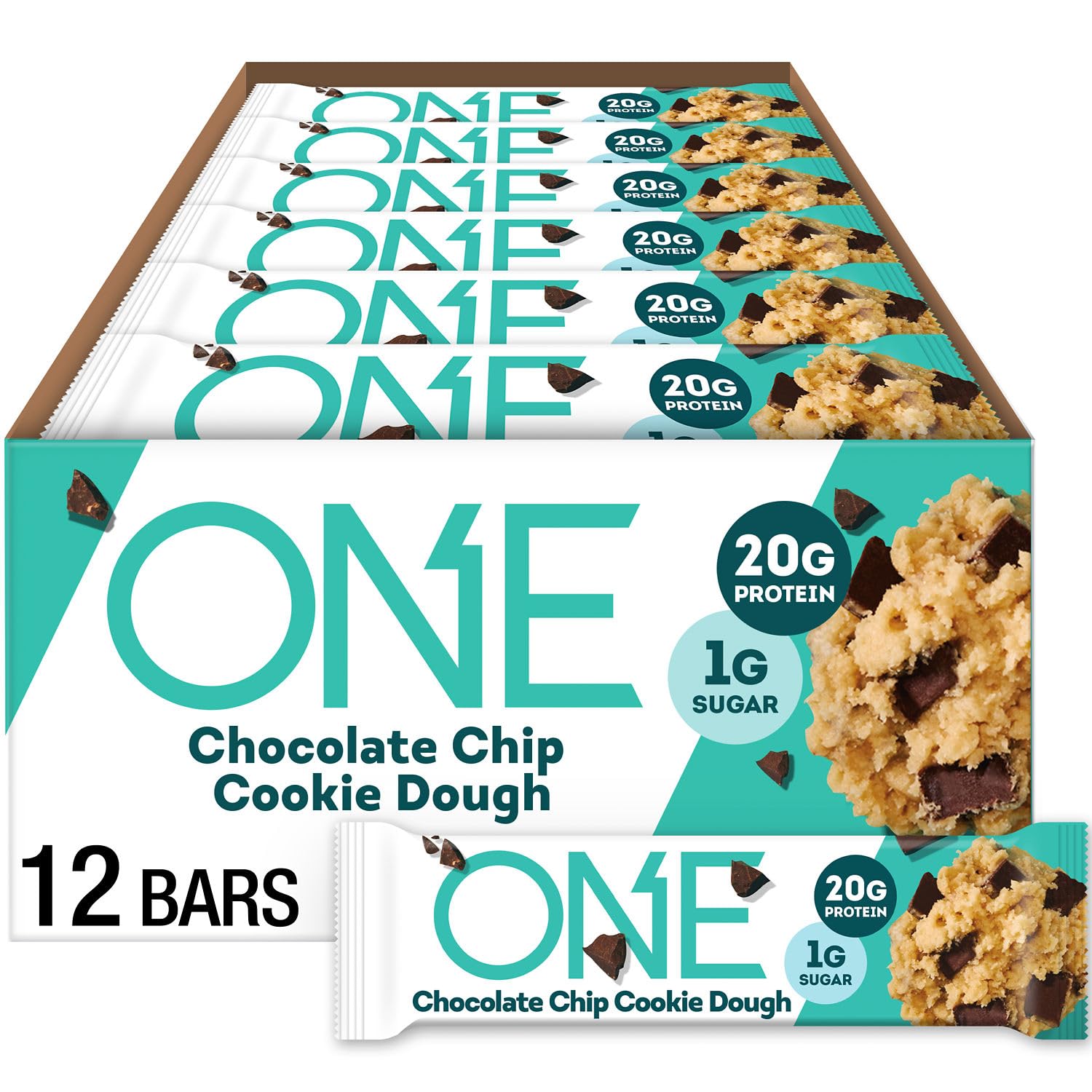 ONE barre protéinée pâte biscuit chocolat pépites, goût gourmand et encas rapide après l'entraînement