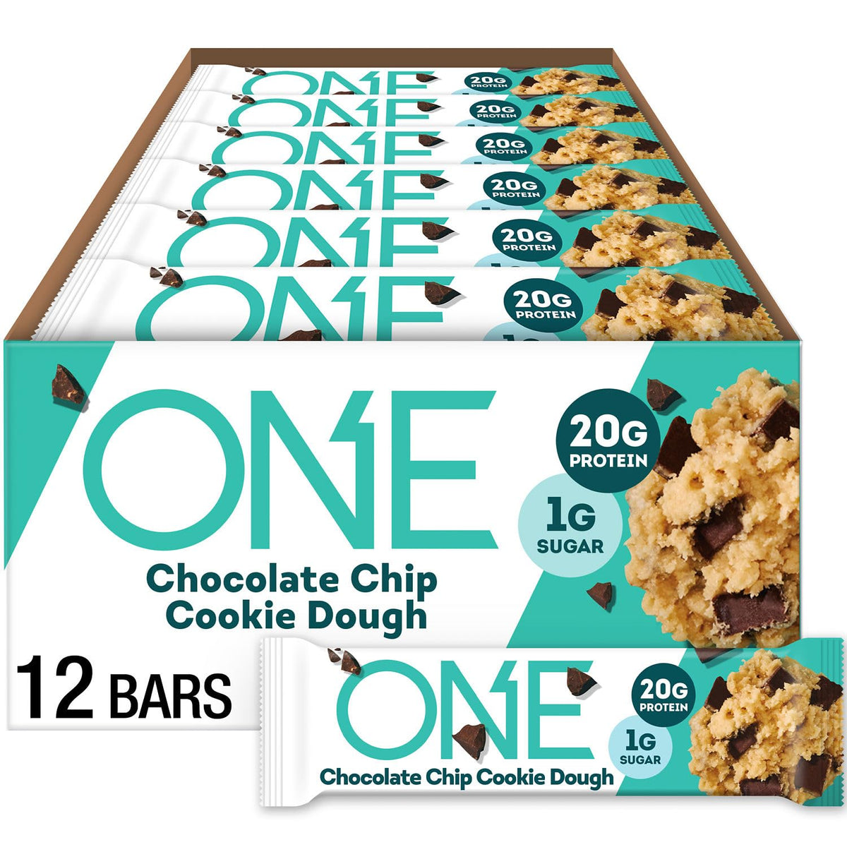 ONE barre protéinée pâte biscuit chocolat pépites, goût gourmand et encas rapide après l'entraînement
