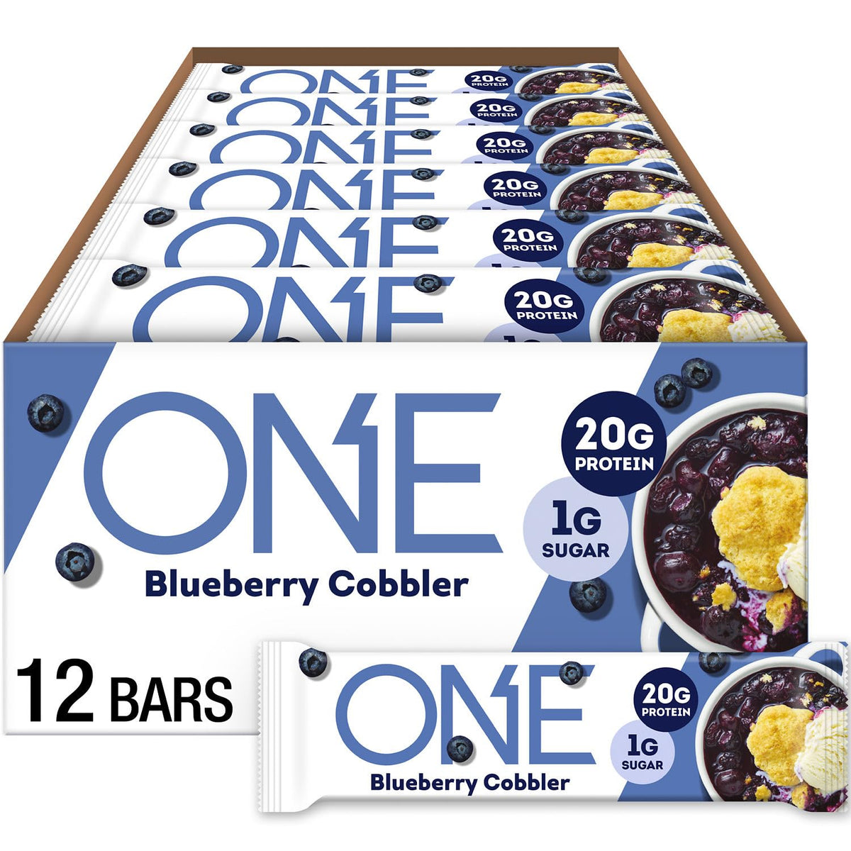 ONE Barres protéinées Myrtille Cobbler packshot, 20 g de protéines par barre