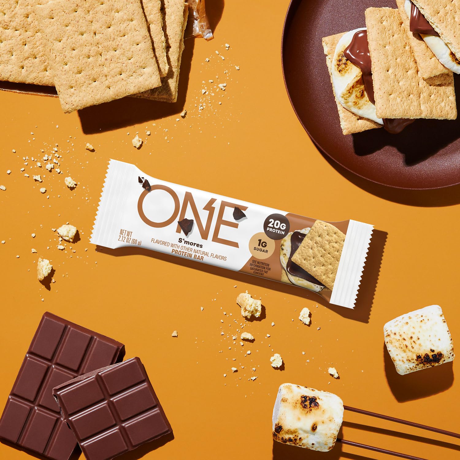 ONE barres protéine smores — gros plan sur la texture gourmande