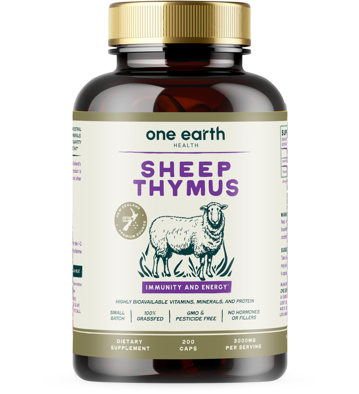 One Earth Health Thymus en bouteille, complément pur pour le bien-être quotidien.