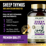 Étiquette One Earth Health Thymus montrant origine et qualité.