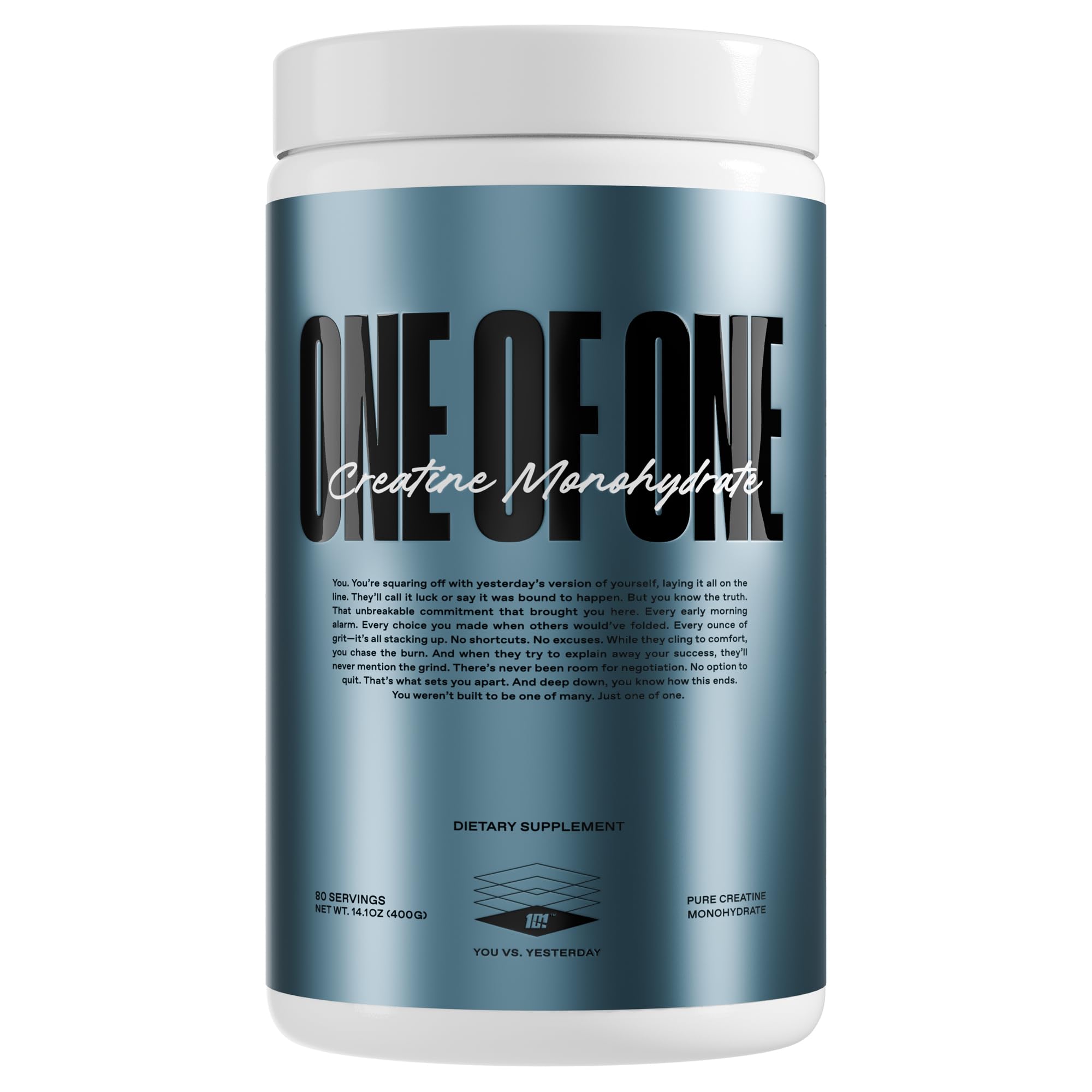 ONE OF ONE Creatine Monohydrate — emballage pratique pour une utilisation quotidienne et discrète.