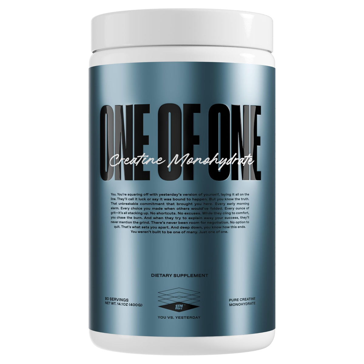 ONE OF ONE Creatine Monohydrate — emballage pratique pour une utilisation quotidienne et discrète.
