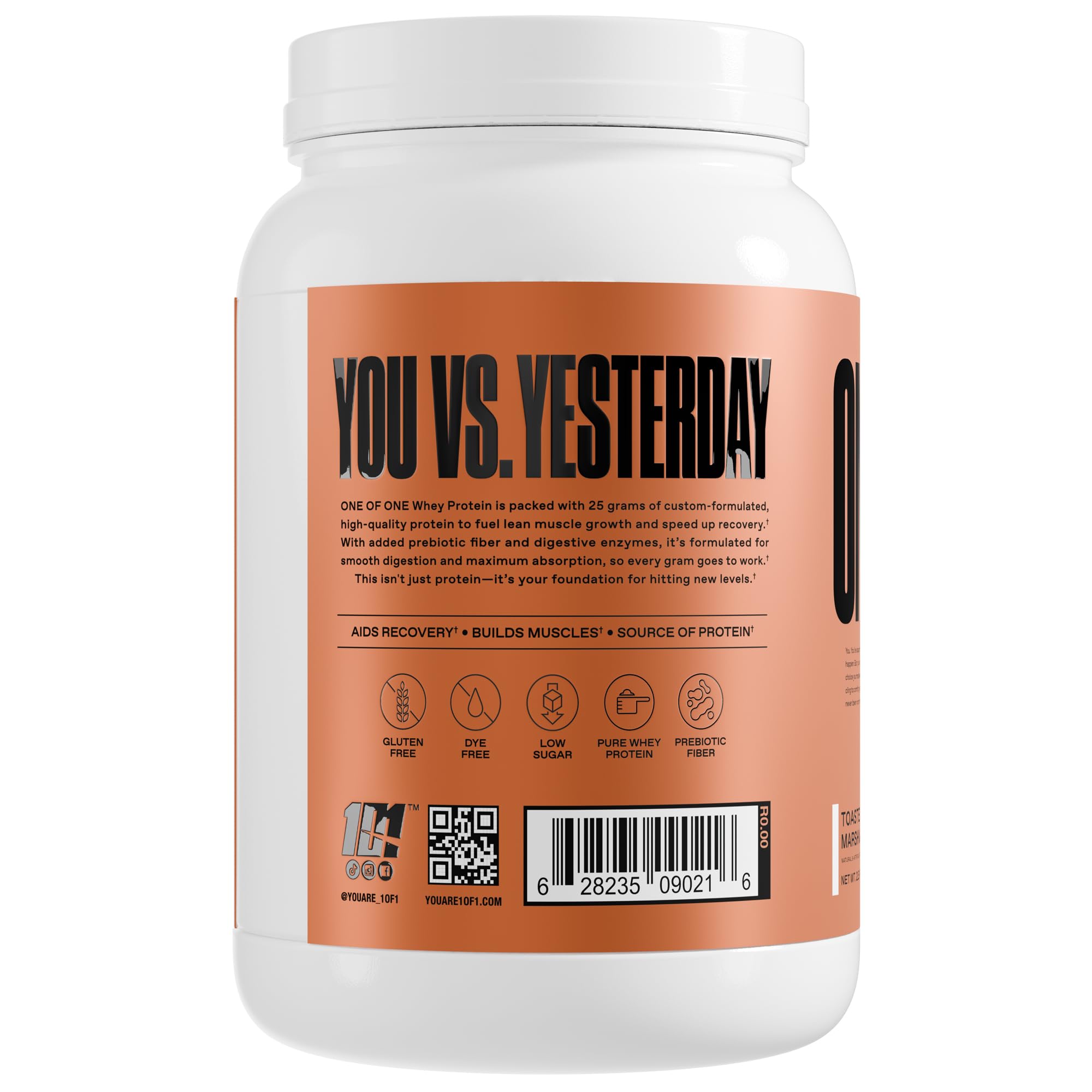 ONE OF ONE Whey avec enzymes digestives et prébiotiques.